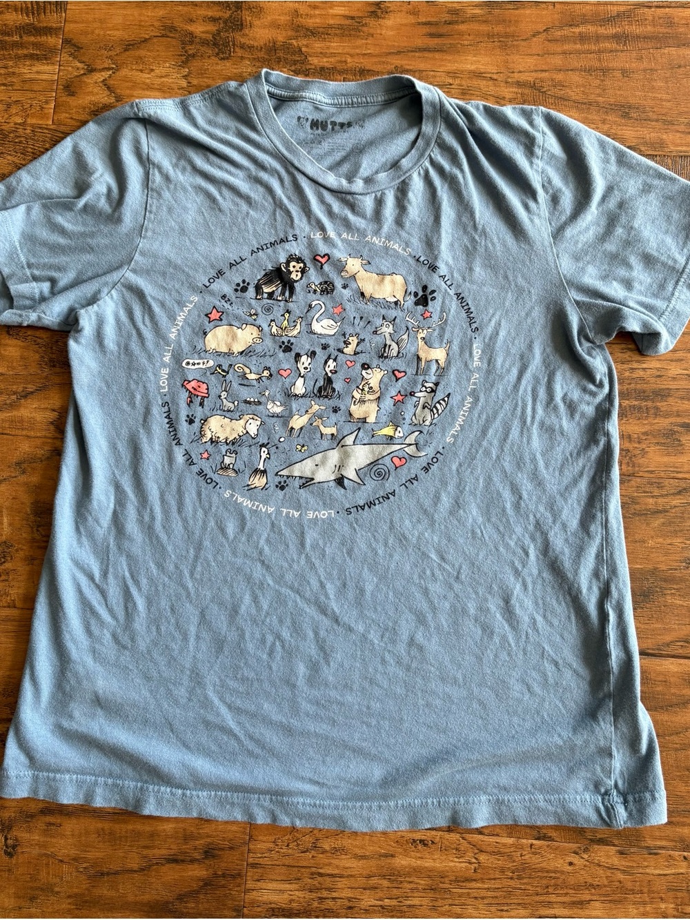 Vintage Blue MUTTS "Love All Animals" Graphic T-Shirt Patrick McDonnell